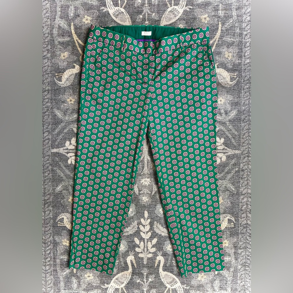 J.Crew Green Purple Medallion Print Skimmer Pants with Slant Pockets Size 6